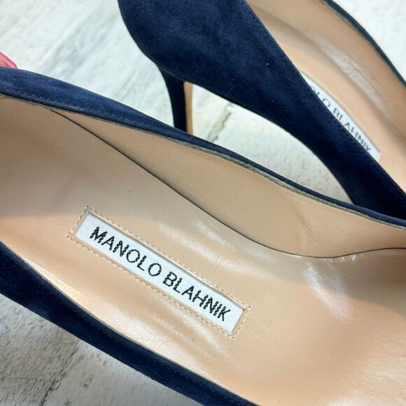 MANOLO BLAHNIK BB 70 navy suede pump made in Italy size 37 - Picture 6 of 8